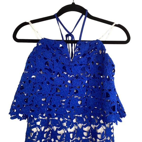 JOA Revolve Blue Lace Halter Romper Size Small J.O.A Shorts - Picture 5 of 10